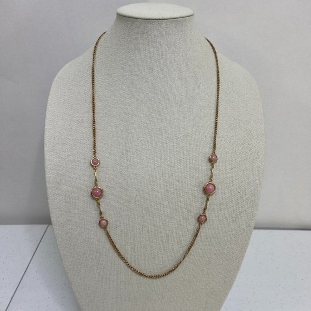 Sarah Coventry Necklace Pink Stone Gold Tone Chain‎ Beaded Vintage